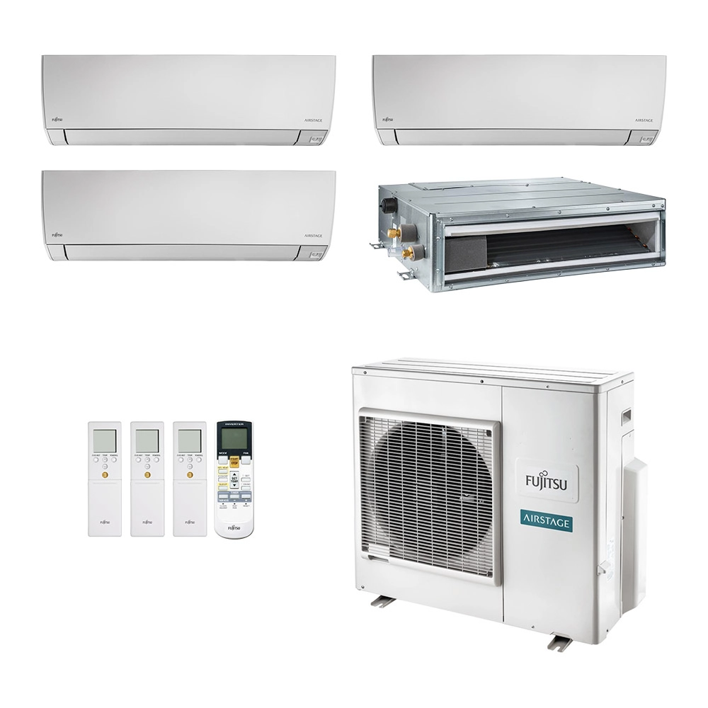 Ar-Condicionado Multi Split Inverter Fujitsu 35.000 (3x Evap HW 12.000 + 1x Evap Duto 12.000) Quente/Frio 220V