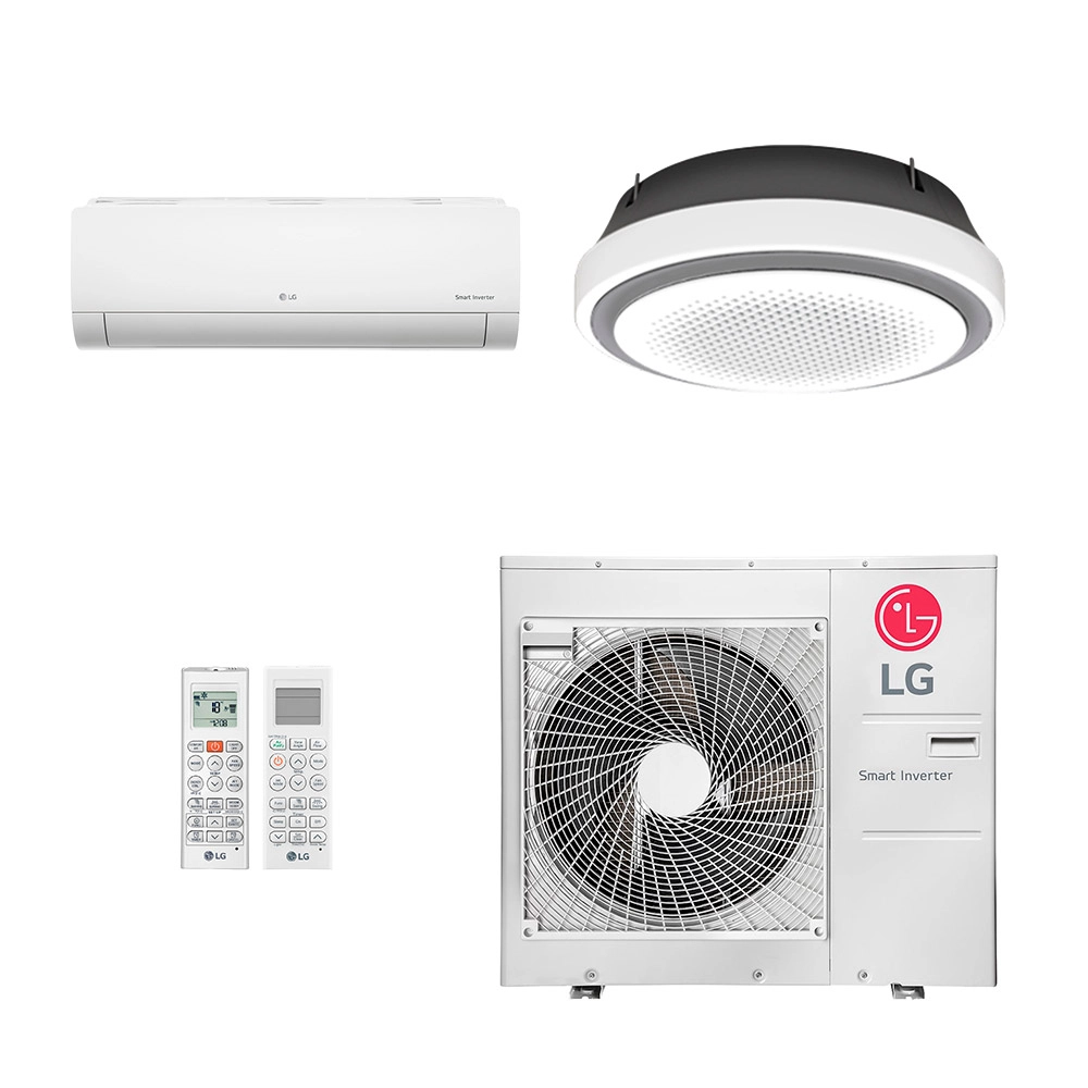 Ar-Condicionado Multi Split Inverter LG 48.000 (1x Evap HW 18.000 + 1x Evap Cassete Round 36.000) Quente/Frio 220V
