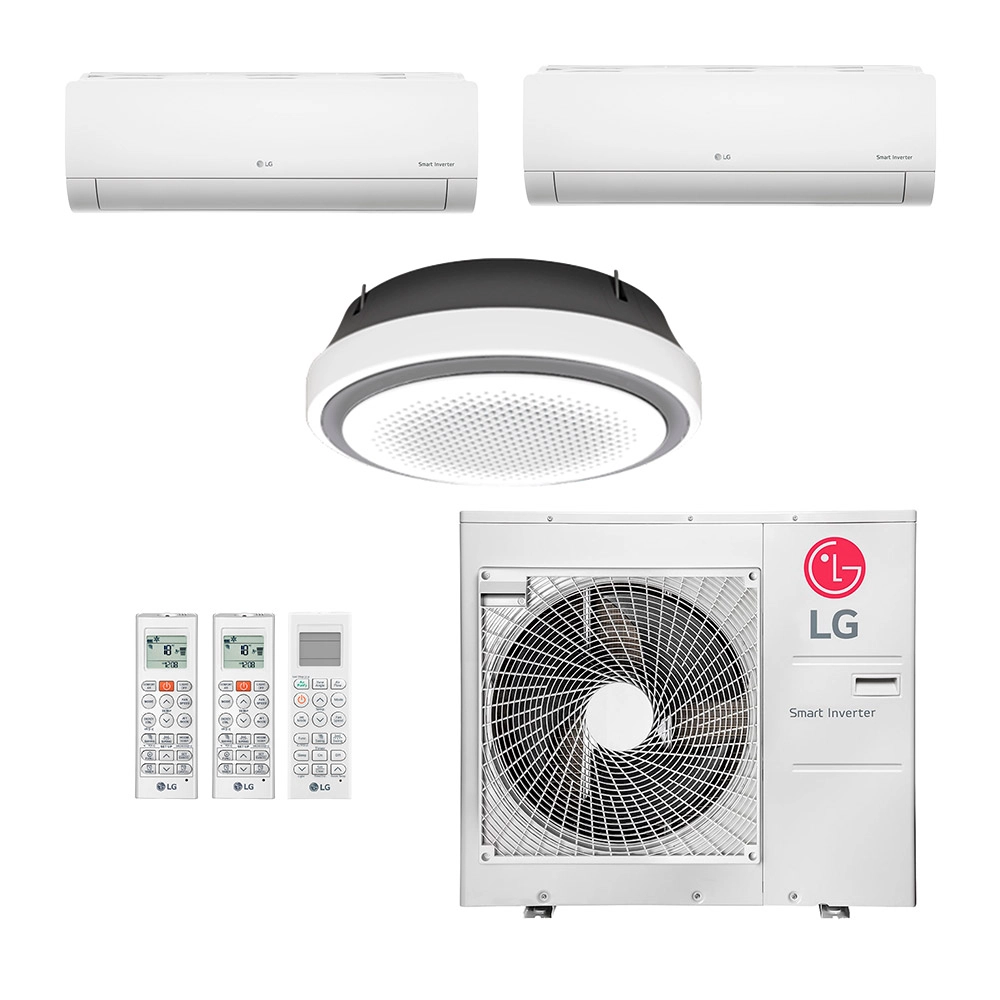 Ar-Condicionado Multi Split Inverter LG 48.000 (1x Evap HW 7.000 + 1x Evap HW 9.000 + 1x Evap Cassete Round 36.000) Quente/Frio 220V