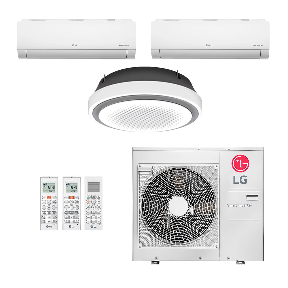 Ar-Condicionado Multi Split Inverter LG 48.000 (2x Evap HW 12.000 + 1x Evap Cassete Round 36.000) Quente/Frio 220V