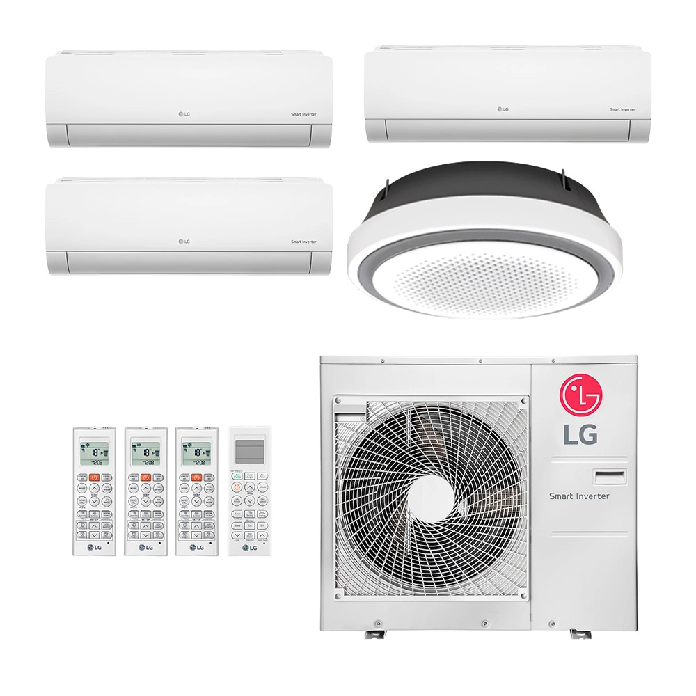 Ar-Condicionado Multi Split Inverter LG 48.000 (2x Evap HW 7.000 + 1x Evap HW 18.000 + 1x Evap Cassete Round 36.000) Quente/Frio 220V