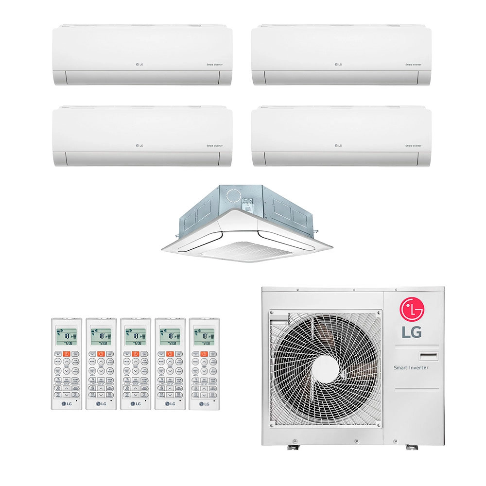 Ar-Condicionado Multi Split Inverter LG 48.000 (2x Evap HW 9.000 + 2x Evap HW 18.000 + 1x Evap Cassete 4 Vias 24.000) Quente/Frio 220V