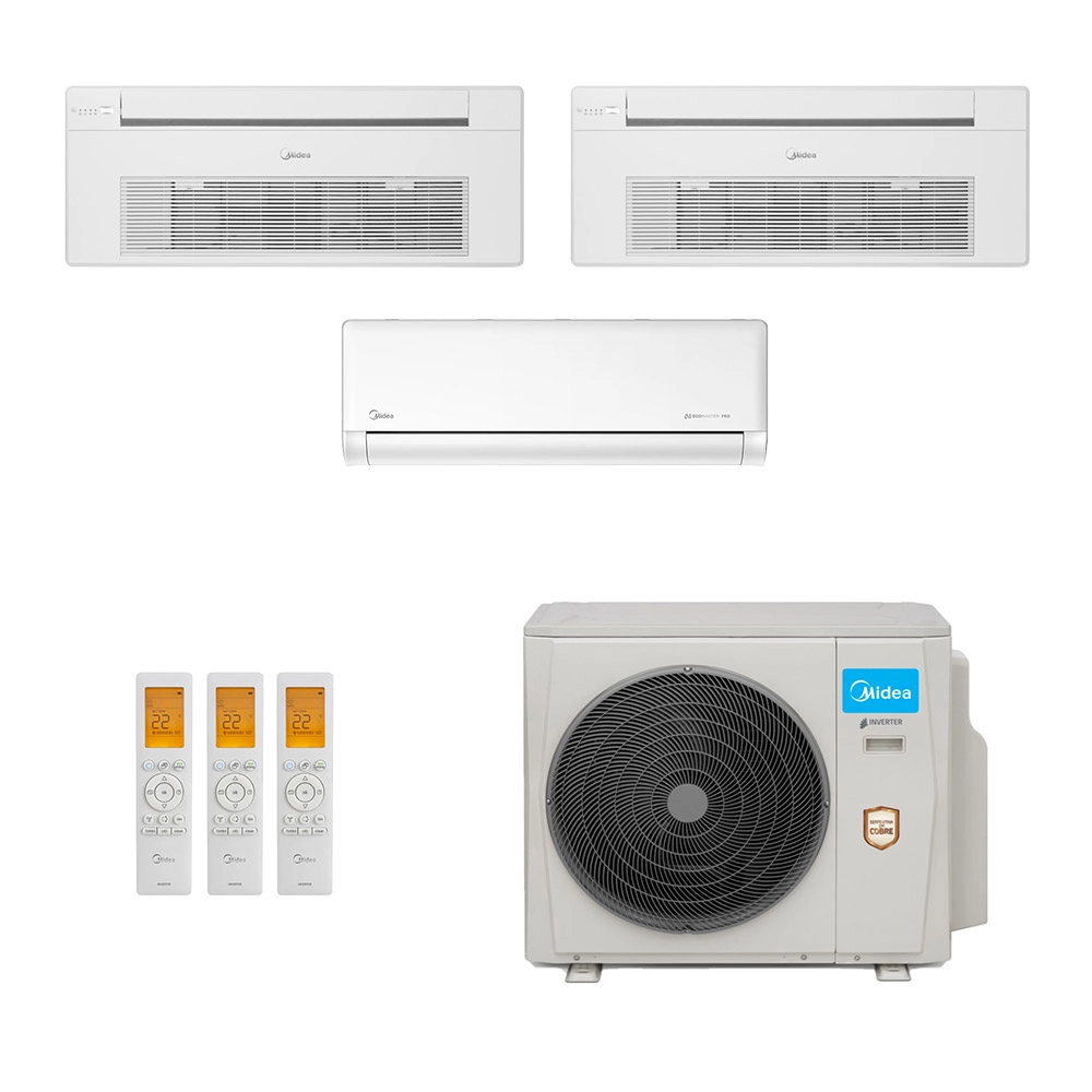 Ar-Condicionado Multi Split Inverter Midea 27.000 (1x Evap HW 9.000 + 2x Evap Cassete 1 Via 12.000) Quente/Frio 220V								