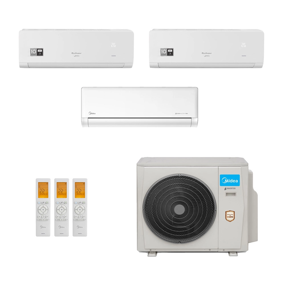 Ar-Condicionado Multi Split Inverter Midea 27.000 (1x Evap HW 9.000 + 2x Evap HW 12.000) Quente/Frio 220V							