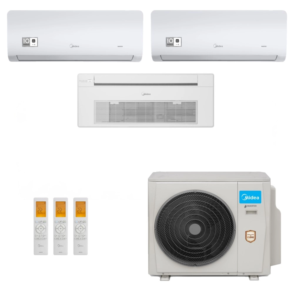 Ar-Condicionado Multi Split Inverter Midea 27.000 (2x Evap HW 9.000 + 1x Evap Cassete 1 Via 18.000) Quente/Frio 220V