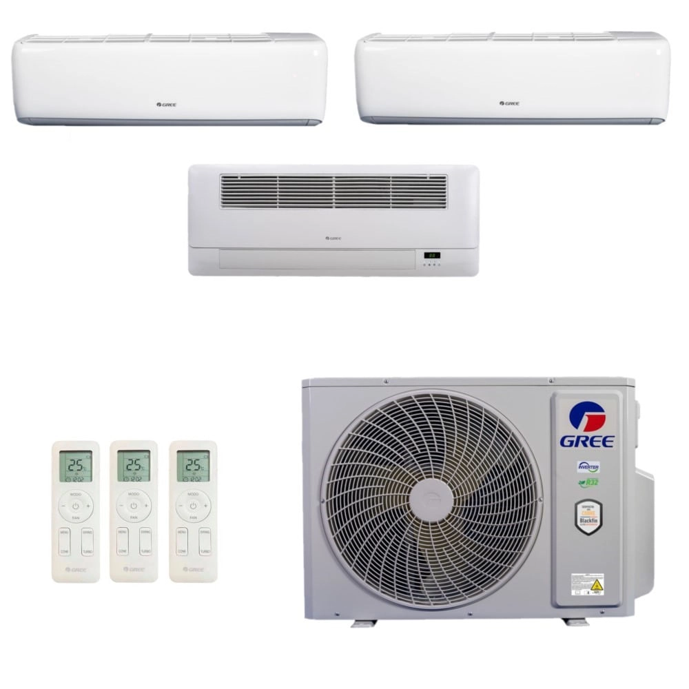 Ar-Condicionado Multi Split Inverter R-32 Gree 36.000 (2x Evap HW 12.000 + 1x Evap Cassete 1 Via 22.000) Quente/Frio 220V