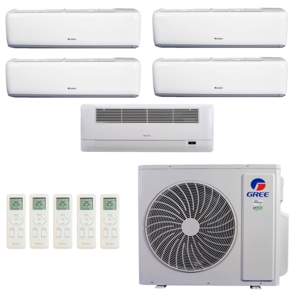 Ar-Condicionado Multi Split Inverter R-32 Gree 48.000 (2x Evap HW 9.000 + 2x Evap HW 12.000 + 1x Evap Cassete 1 Via 22.000) Quente/Frio 220V